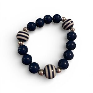 Navy and White Striped Beaded Bracelet